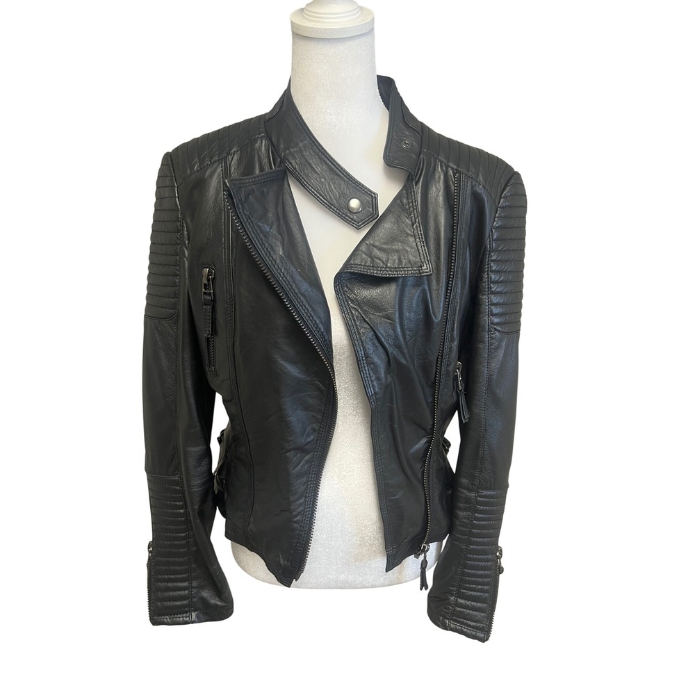 Zara Biker Jacket Womens M Black Moto Punk Faux Leather Sz M Edgy Goth Y2K